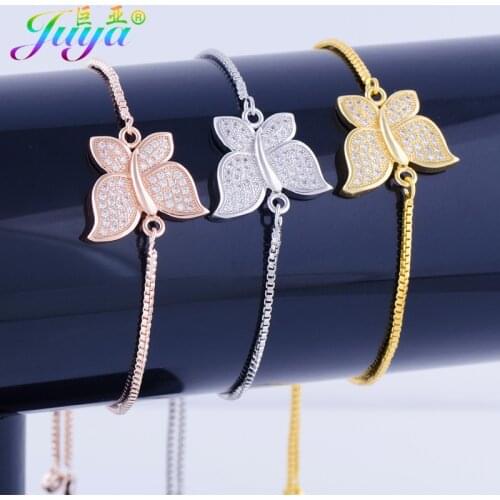 Juya 2020 New Micro Paved Zircon Luxury Butterfly Charms Bracelets For Women Adjustable Chains Bracelets Jewelry Wholesale