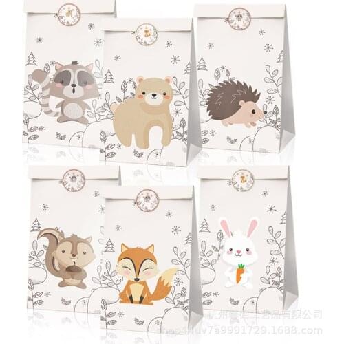12Pcs Safari Animals Paper Candy Gifts Bags Jungle Party Decorations Sweet Gifts Box Woodland Birthday Party Supplies