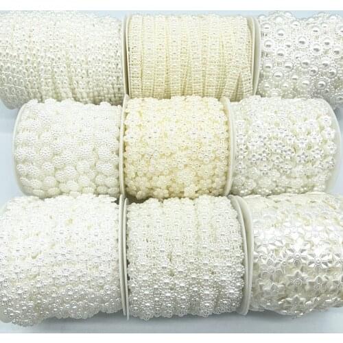2yards Flat-back Artificial Pearls Flower Beads Chain Garland Flowers Wedding Party Decoration Diy Handmade Accessories