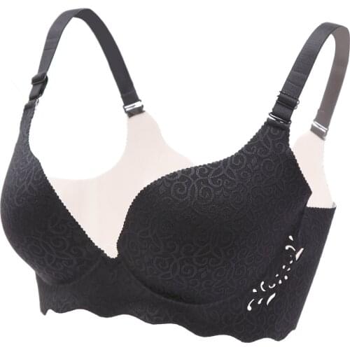 34/75-44/100 C D big Cup bra Thin Jacquard Queen Hollow women bra one Piece Seamless big size sexy Bra gather breast push up bra