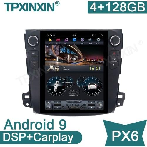 4+128G PX6 For Mitsubishi Outlander 2006-2012 Tesla Screen Car GPS Navigation Headunit Multimedia Player Radio Tape Recorder