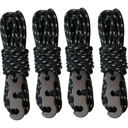 4PCS Reflective Paracord Outdoor Camping Tent Wind Rope 3mm Sun Shelter Awning with Aluminum Alloy 4 Holes Buckle Adjuster