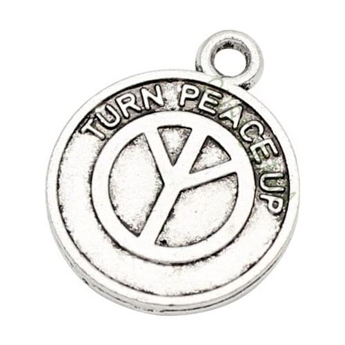 60pcs-Antique Silver Peace Sign Charm Pendant, Turn Peace Up charms 18x15mm