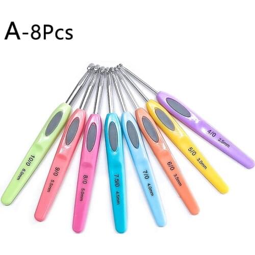 8pcs Crochet Hook Set Plastic Handles Aluminum Knitting Needles Weave Craft Yarn Crochet Needles Knitting Sewing Tool Set