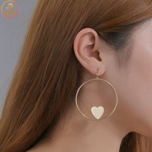 Akizoom Sweet Stud Earring Stainless Steel 14K Gold Color for Women Heart Circle Earrings Jewelry Birthday Gift Freeshipping