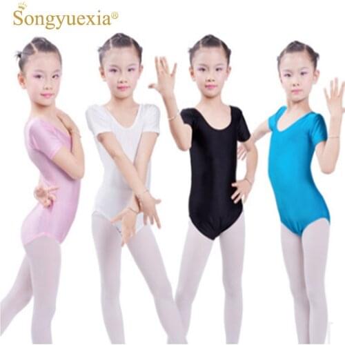 2019 Girls Ballet Dress Children Dance Leotard Bodysuit Short Sleeved Gymnastics Wear Children Ballet Dancewear Jumpsuit