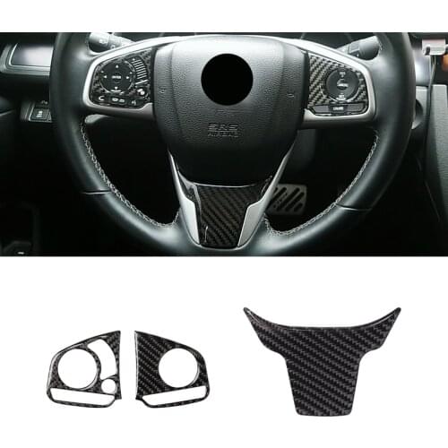 For Honda Civic 10th Gen 2016 2017 2018 2019 Car Carbon Fiber Steering Wheel Panel Cover Protective Trim