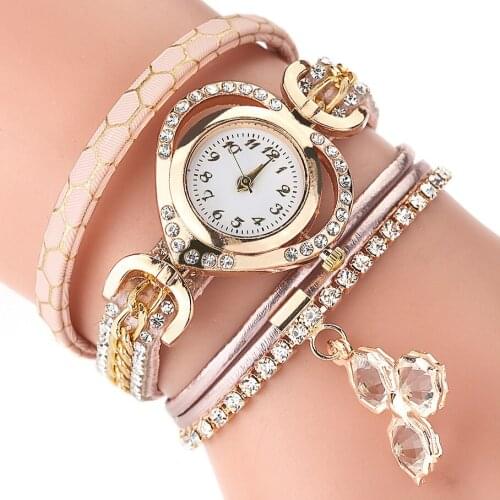 Dropshipping Jewelery Love Head Women Bracelet Watch Luxury Ladies PU Leather Analog Quartz Wrist Watches Reloj Mujer