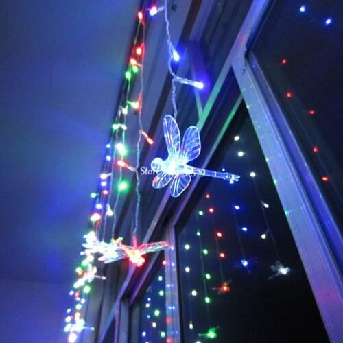 Multi-color 4M 100LEDS 18P Dragonfly Curtain String Lights Lamp New Year Garden Xmas Wedding Party Ceiling Windows Decoration