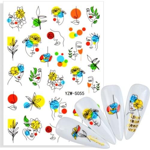 Hot Sale 3D Nail Sticker Lady Face Geometric Stickers for Nails Abstract Image Design Nails Accessories Manicure Flower Stickers