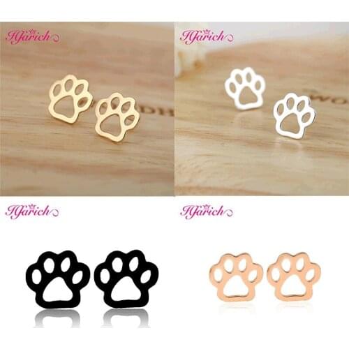 Hfarich Fashion Cute Cat Paw Animal Earrings for Women Girls Jewelry 2021 Rose Gold Claw Print Bear and Dog Paw Stud Earring