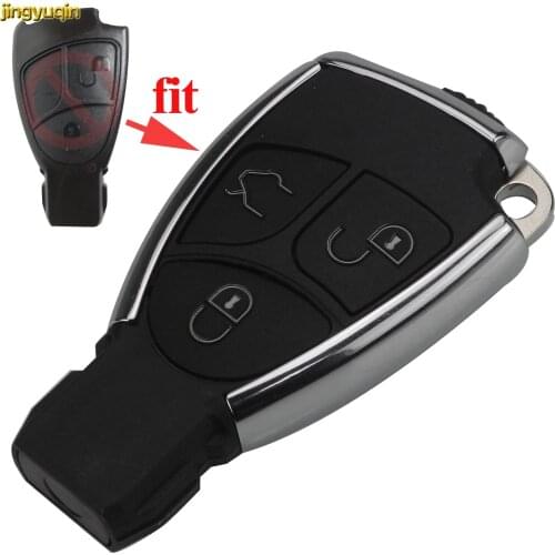 Jingyuqin 5pcs Chrome FOB W/ Battery Holder 3 Button Modified Smart Remote Key Case for Mercedes Benz C E ML SL SLK CLK AMG W211