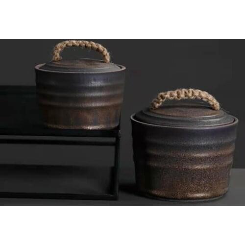 Ceramic canned tea cans household coarse ceramic cans small tea cans small cans retro small sealed cans old fashioned with lids