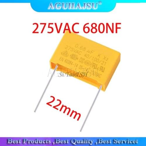 10pcs 0.68uF 10pcs capacitor X2 capacitor 275VAC 680NF Pitch 22mm X2 Polypropylene film capacitor 0.68uF