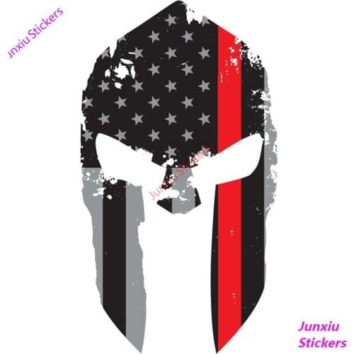 Creative Thin Red Line Tattered Spartan Helmet Car Sticker Fashion Bumper Window Motorcycle Bodywork Decal Accessories KK15*9cm