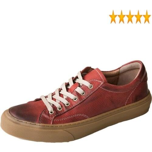 Men Vintage Cow Genuine Leather Shoes Lace Up Flat Sneakers Luxury Trainers Casual Loafers British Style Breathable Man Footwear