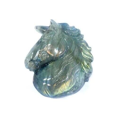 Labradorite Unicorn Figurine Healing Crystal Skull Natural Gemstone Statue Decor