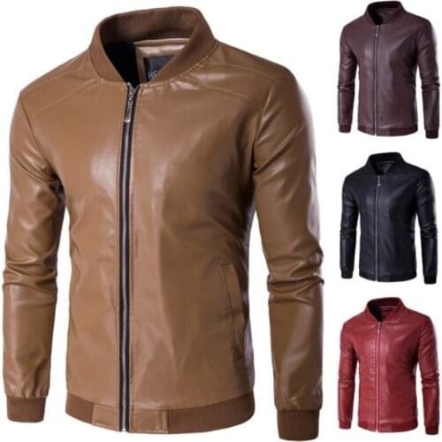 Mens Plus Size Fat Leather Jacket Winter Mens PU Leather Jacket Baseball Leather Jacket 4 Color Selection