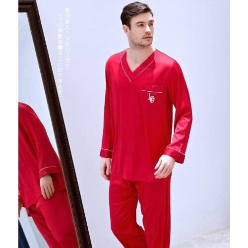 Mens Ice Silk Satin All Seasons Nightwear Students Plus Size Sleepwear New Leisure Youth Suit Long Sleeved Home Clothes J029