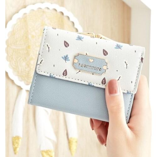 Brand new fresh women wallet small wallets short design fashion cute coin purse three fold multi-function printing card holder