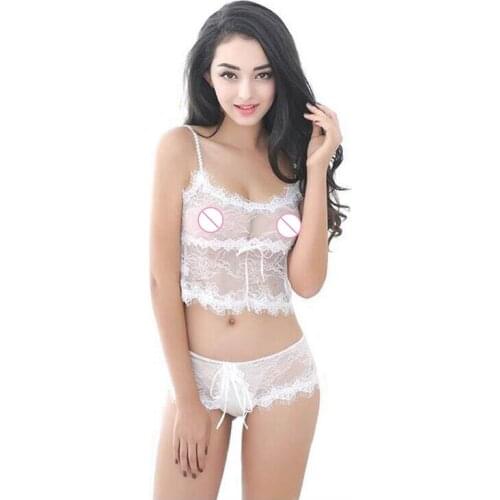 New Erotic Set Women Sexy Lingerie Babydolls Two-Piece Set Lace Perspective Sexy Underwear Fantasias Femininas Plus Size T1472