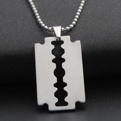 Wholesale Silver Color Stainless Steel Razor Blades Pendant Necklaces Men Jewelry Ball Blade Chain Shaver Shape Custom Necklace