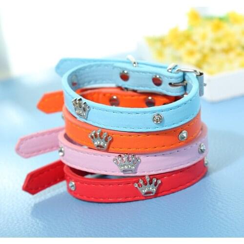 Pet Dog Supplies Crown Crystal PU Leather Pet Necklace Accessory Pet Supply Dog Collar for Small Medium Dog Accessories