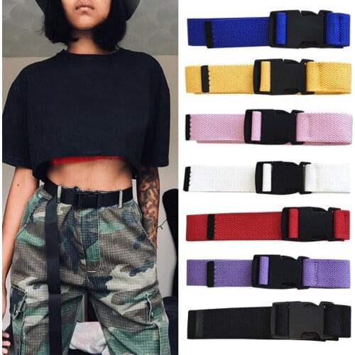 Adjustable Canvas Belt Adult Unisex Korean Style Vintage Plastic Buckle Elastic Solid Color Long
