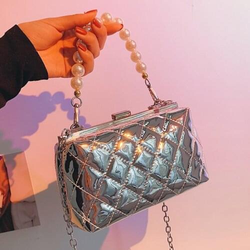 Lattice Pearl Tote bag 2021 Fashion New High-quality Patent Leather Womens Designer Handbag Chain Shoulder Messenger Bag Purses