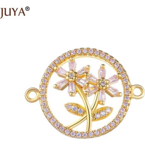 JUYA luxury cubic zirconia crystal flower charms connectors for diy bracelets necklace accessories jewelry findings components