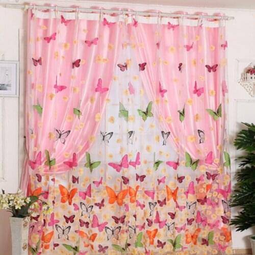 Pink Wear Rod Butterfly Yarn Curtain Transparent Glass Curtain Living Room Bedroom Home Decoration
