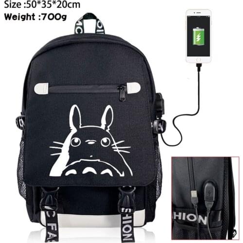 Anime MY NEIGHBOUR TOTORO Backpack Teenager Zip Rucksack Student USB Charging School Bag Boys Girls Shoulders Travel Laptop Bag