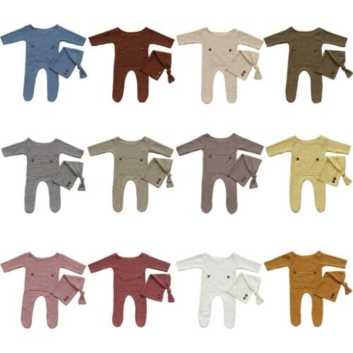 Baby Hat+Bodysuit Newborn Photography photo Props clothes clothing Knitted Long Tail cap Romper outfit suit