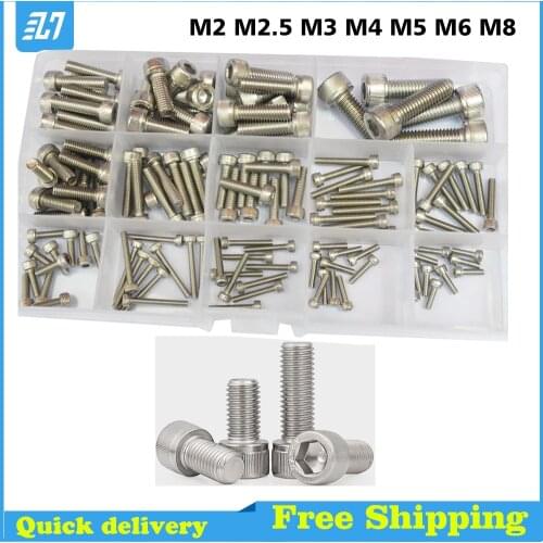 Hex Socket Head Cap Screw Metric Thread Hexagon Machine Bolt Assortment Kit M2 M2.5 M3 M4 M5 M6 M8