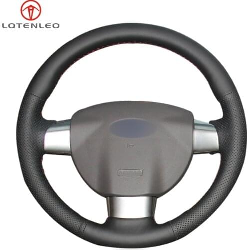 LQTENLEO Black PU Artificial Leather Hand Sew Car Steering Wheel Cover For Ford Focus 2 2005-2011 (3-Spoke)