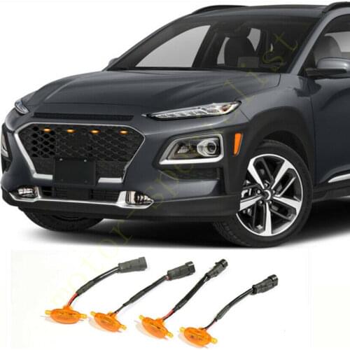 LED Car Front Grille LED Amber Light Raptor Style Light Kit Decor W/ Wire Speed 4Pcs For Hyundai Kona 2018-2021