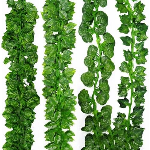 Silk Artificial Ivy Green Garland Hanging Ivy Leaf Fake Vine Foliage Plastic Rattan Wreath String Plant Home Garden Decor