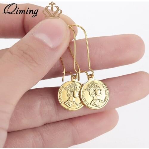 QIMING Coin Dangle Drop Earrings Islands Ten Cents Coin Sea Spirit Ngoreru Elizabeth Isle Of Women Earrings Gold Gift