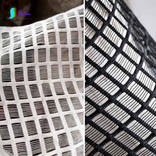 High-end Dress Fashion Clothes Sewing Material Hollow Big Rectangle Hole Lattice Soft White Black Stripe Net Fabric S0558L