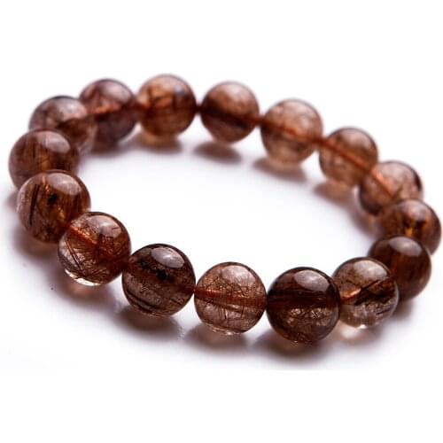 Genuine Natural Copper Hair Rutilated Quartz Crystal Loose Beads Charm Women Bracelets 13.5mm