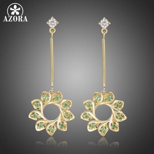 AZORA Fabulous Statement Earrings for Women Stunning Green Cubic Zirconia Party Must Have Hot Sell Sunflower Jewelry TE0407