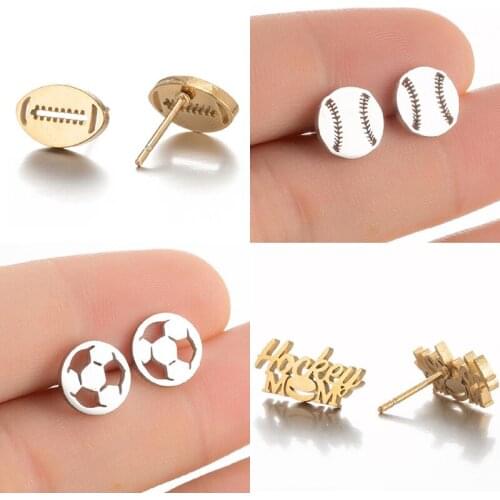 Punk Casual Baseball Stud Earrings for Women Stainless Steel Volleyball Football Hockey Tennis Earings Sports Jewelry Club Gifts
