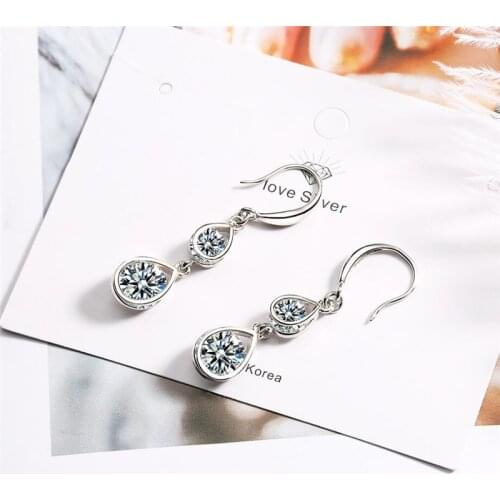 Sole Memory Cute Zircon Water Drop Summer Cool Shiny 925 Sterling Silver Fashion Female Dangle Earrings SEA562
