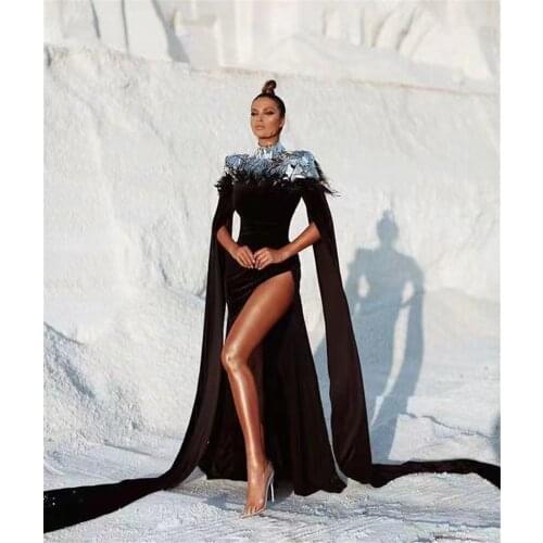 High Quality Women Turtleneck Sequins Newlife Floor-Length Rayon Black Celebrity Sexy Women Dress Evening Party Dress