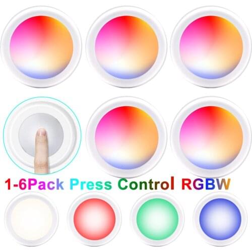 1-6 Pack Dimmable LED Under Cabinet Light Press Control LED Puck Lights For Cupboard Stair Hallway Night Lamp Battery Powered