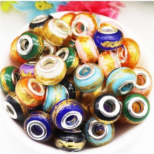 10Pcs 16mm Big Round Plastic Resin New Glitter Large Hole European Beads Fit Pandora Bracelet Chain Cord DIY Jewelry Making Gift
