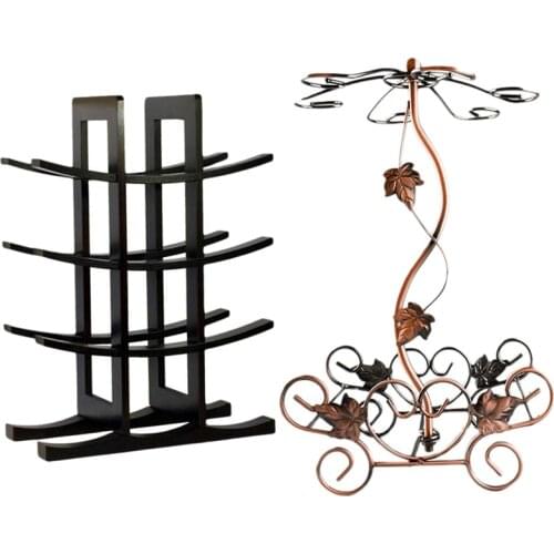 2 Pcs Bar Kitchen Dining Storage Liquor Holder Home Decor Countertop Wine Rack Holder-Black & Bronze