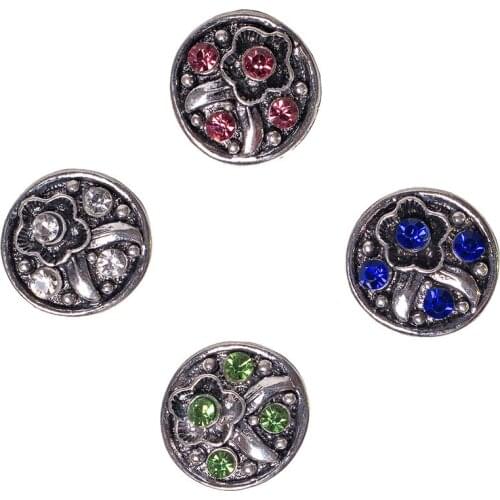 20pcs/lot Chunky Snap 18MM Antique Silver Rose Flower Shaped AB Crystal Snaps Button Ginger Buttons Snaps On Jewelry MDB18-210