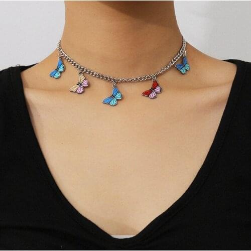 2021 Womens Fashion Jewelry Colorful Butterfly Pendant Chokers Women Necklace Jewelry Accessories Silver Color Collar Necklaces