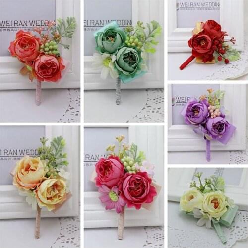 5Pieces/Lot Wedding Corsages Groom Groomsmen Boutonniere Flower Handmade Party Prom Man Suit Brooches Little Artificial Flowers